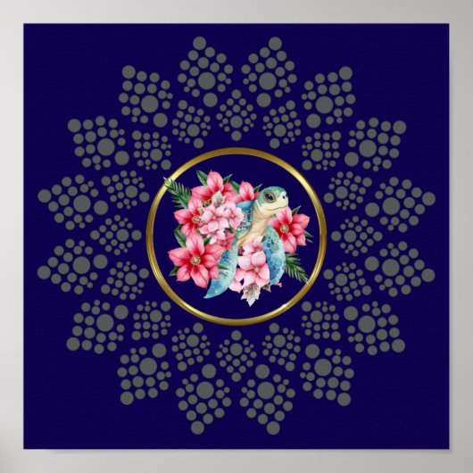 Dot je eigen mandala met Zee Turtle Center Afbeeld Poster (Voorkant)
