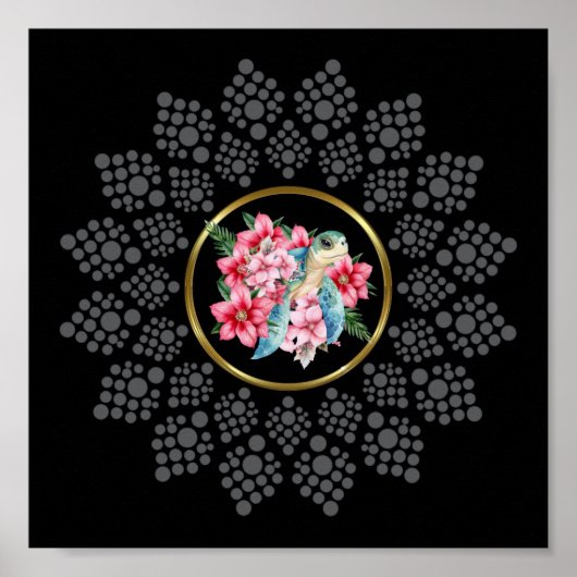 Dot je eigen mandala met Zee Turtle Center Afbeeld Poster (Voorkant)