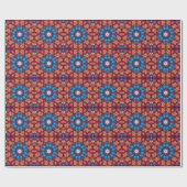 Dot Mandala Blauw Rood en Sinaasappel Cadeaupapier (Vlak)