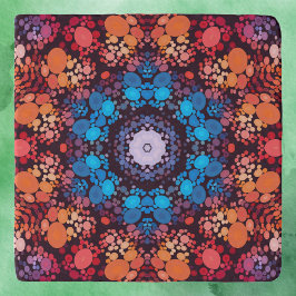 Dot Mandala Blauw Rood en Sinaasappel Trivet