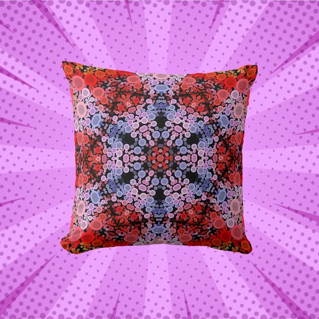 Dot Mandala Bloem Blauw Rood en Roze Kussen (Creator heeft geüpload)