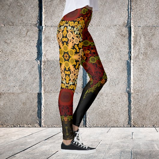 Dot Mandala Bloem Geel Rood en Zwart Leggings