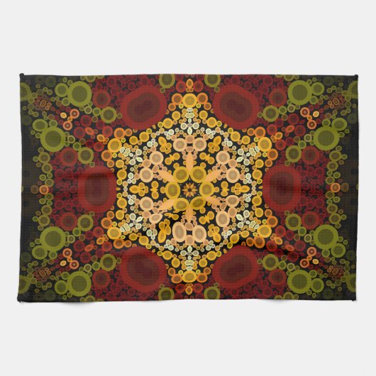 Dot Mandala Bloem Geel Rood en Zwart Theedoek (Horizontaal)