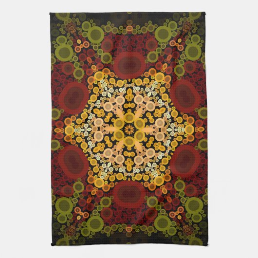 Dot Mandala Bloem Geel Rood en Zwart Theedoek (Verticaal)