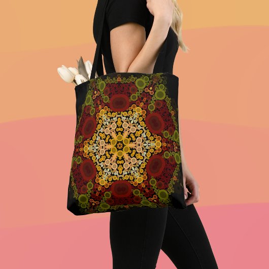 Dot Mandala Bloem Geel Rood en Zwart Tote Bag