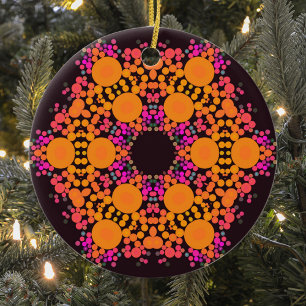 Dot Mandala Bloem Oranje en Roze Keramisch Ornament