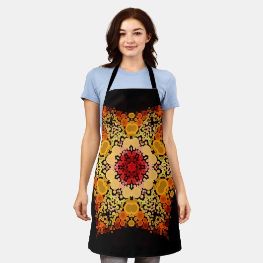 Dot Mandala Bloem Oranje Geel en Rood Schort (Gedragen)