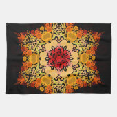 Dot Mandala Bloem Oranje Geel en Rood Theedoek (Horizontaal)