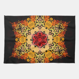 Dot Mandala Bloem Oranje Geel en Rood Theedoek