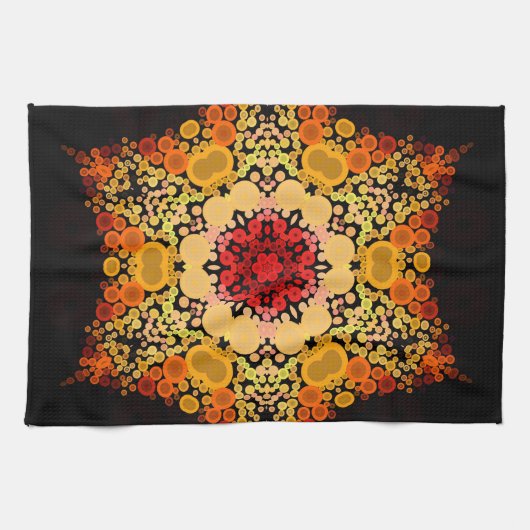 Dot Mandala Bloem Oranje Geel en Rood Theedoek (Horizontaal)