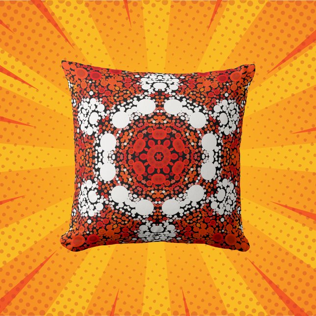 Dot Mandala Bloem Oranje wit en rood Kussen (Creator heeft geüpload)