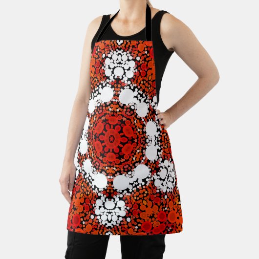 Dot Mandala Bloem Oranje wit en rood Schort (Insitu)