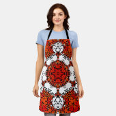 Dot Mandala Bloem Oranje wit en rood Schort (Gedragen)