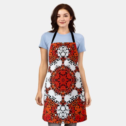 Dot Mandala Bloem Oranje wit en rood Schort (Gedragen)