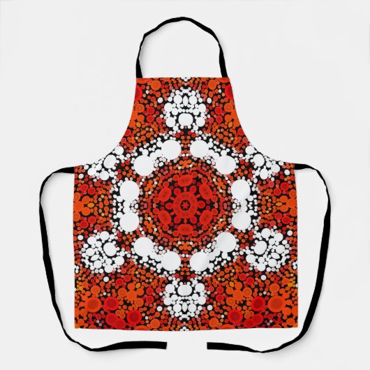 Dot Mandala Bloem Oranje wit en rood Schort (Voorkant)