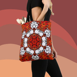 Dot Mandala Bloem Oranje wit en rood Tote Bag