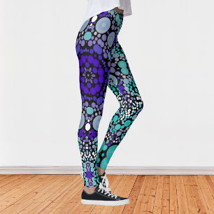 Dot Mandala Bloem Paars blauw en wit Leggings