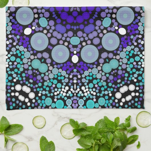 Dot Mandala Bloem Paars blauw en wit Theedoek (Gevouwen)