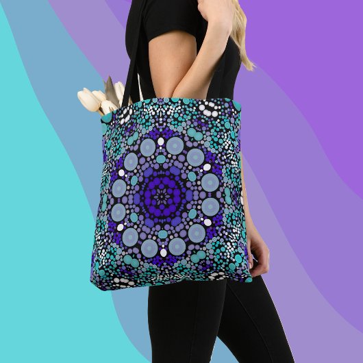 Dot Mandala Bloem Paars blauw en wit Tote Bag