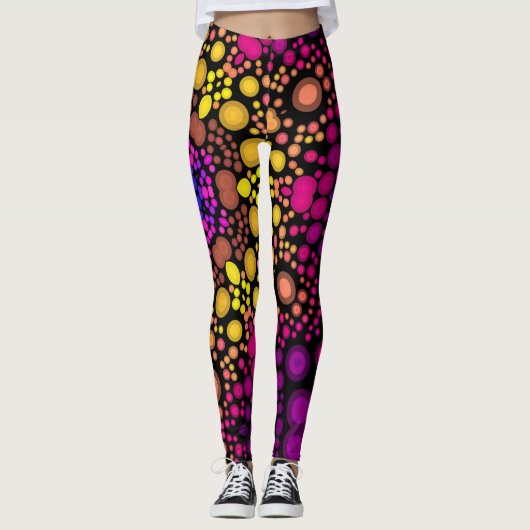 Dot Mandala Bloem Paars en Geel Leggings (Voorkant)