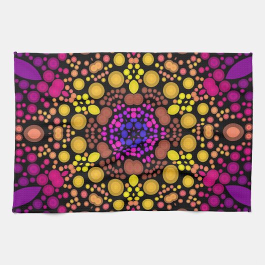 Dot Mandala Bloem Paars en Geel Theedoek (Horizontaal)