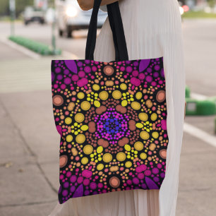 Dot Mandala Bloem Paars en Geel Tote Bag