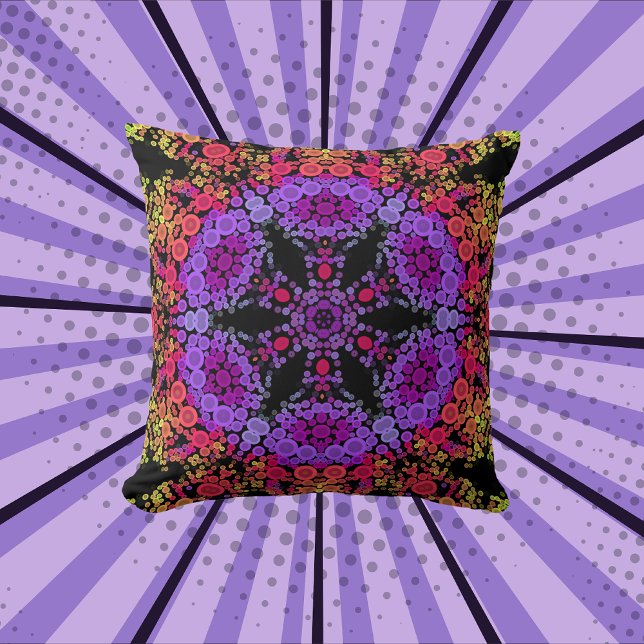 Dot Mandala Bloem Paars Sinaasappel en Geel Kussen (Creator heeft geüpload)