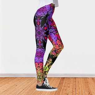 Dot Mandala Bloem Paars Sinaasappel en Geel Leggings
