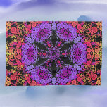 Dot Mandala Bloem Paars Sinaasappel en Geel Theedoek<br><div class="desc">Deze groovy mandala heeft paarse,  oranje en gele kenmerken en werd geïnspireerd door verfstipingspandalas. Verdrievoudig geometrische patronen voor de moderne hippie!</div>