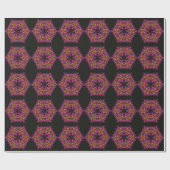 Dot Mandala Bloem Roze Geel en Zwart Cadeaupapier (Vlak)