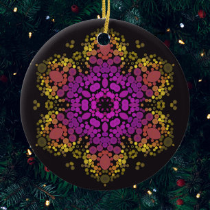 Dot Mandala Bloem Roze Geel en Zwart Keramisch Ornament