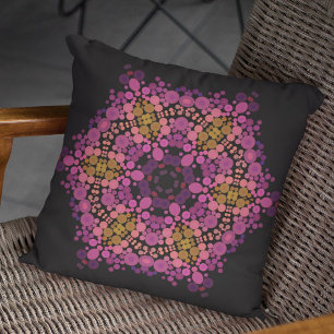 Dot Mandala Bloem Roze Geel en Zwart Kussen