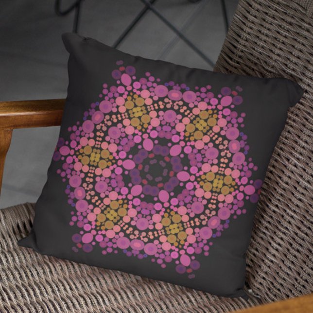 Dot Mandala Bloem Roze Geel en Zwart Kussen (Creator heeft geüpload)