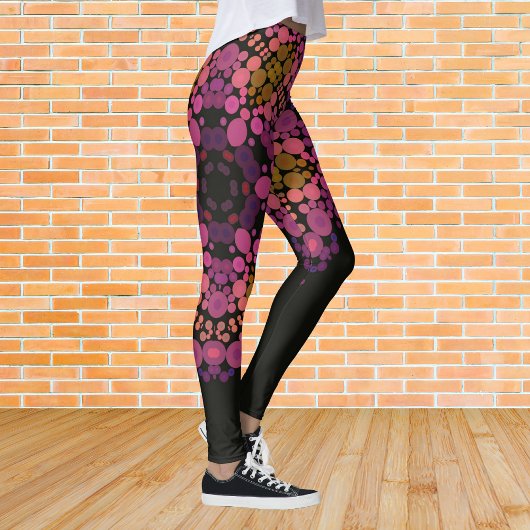 Dot Mandala Bloem Roze Geel en Zwart Leggings