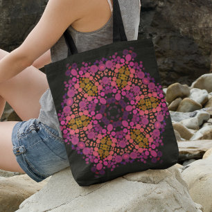 Dot Mandala Bloem Roze Geel en Zwart Tote Bag