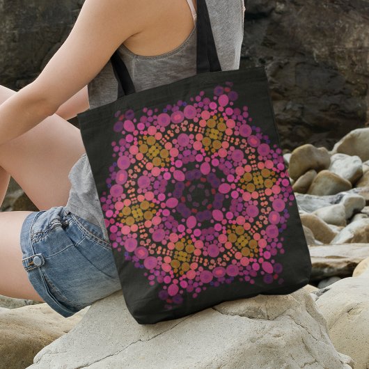 Dot Mandala Bloem Roze Geel en Zwart Tote Bag