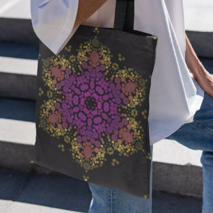 Dot Mandala Bloem Roze Geel en Zwart Tote Bag