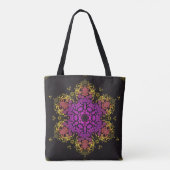 Dot Mandala Bloem Roze Geel en Zwart Tote Bag (Achterkant)