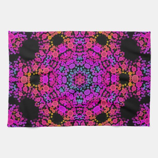 Dot Mandala Bloemroze blauw en Oranje Theedoek (Horizontaal)