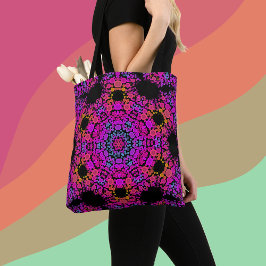 Dot Mandala Bloemroze blauw en Oranje Tote Bag