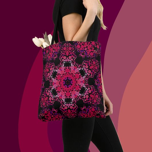 Dot Mandala Bloemroze en Paars Tote Bag