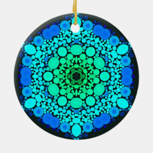 Dot Mandala Flower Blue en Green Keramisch Ornament (Achterkant)