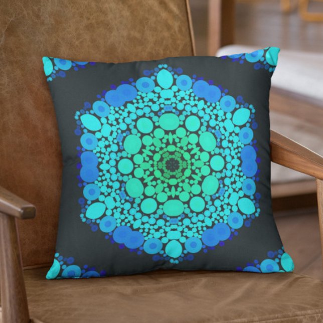 Dot Mandala Flower Blue en Green Kussen (Creator heeft geüpload)