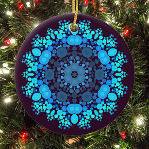 Dot Mandala Flower Blue en Paars Keramisch Ornament