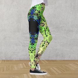 Dot Mandala Flower Blue Green and Yellow Leggings