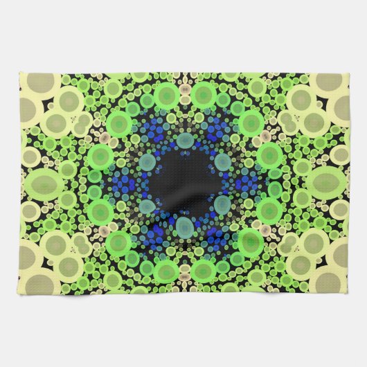 Dot Mandala Flower Blue Green and Yellow Theedoek (Horizontaal)