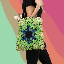 Dot Mandala Flower Blue Green and Yellow Tote Bag