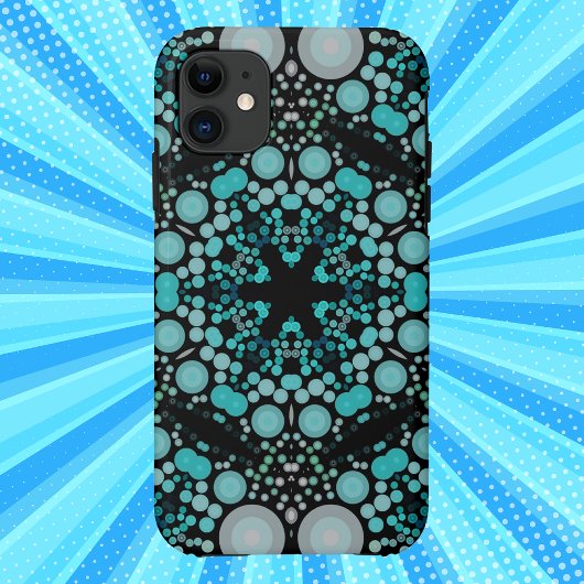 Dot Mandala Flower Blue Green en Grey Case-Mate iPhone Case