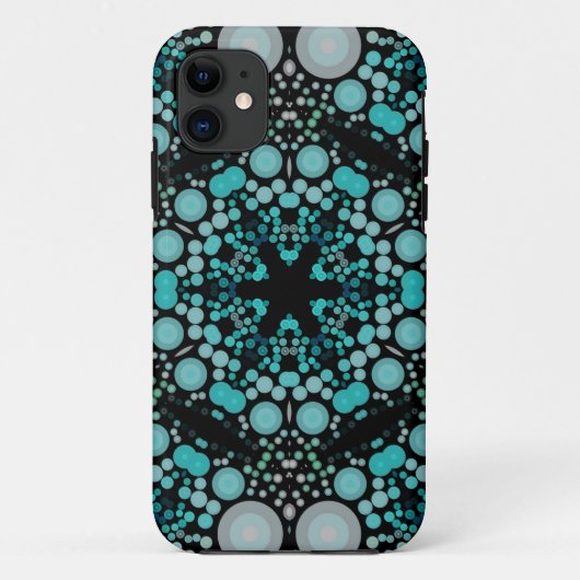Dot Mandala Flower Blue Green en Grey Case-Mate iPhone Case (Achterkant)