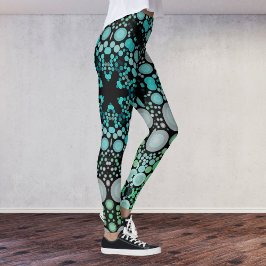 Dot Mandala Flower Blue Green en Grey Leggings